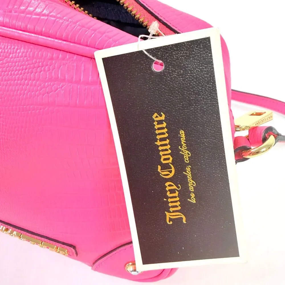 RARE NWT‎ Juicy Couture Pink Purse Camera Bag Leather Lizard Embossed Crossbody